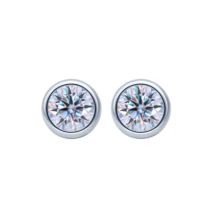 S925 Sterling Silver Moissanite Diamond Round Stud Earrings for Women - Elegant and Unique Design - Bubble Earrings with Geometric Diamond Studs