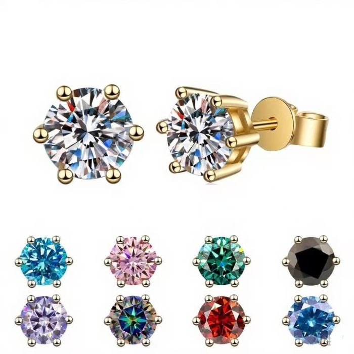 Classic six-prong moissanite stud earrings for women, sterling silver, simple, stylish, versatile, and high-end S925 earrings.