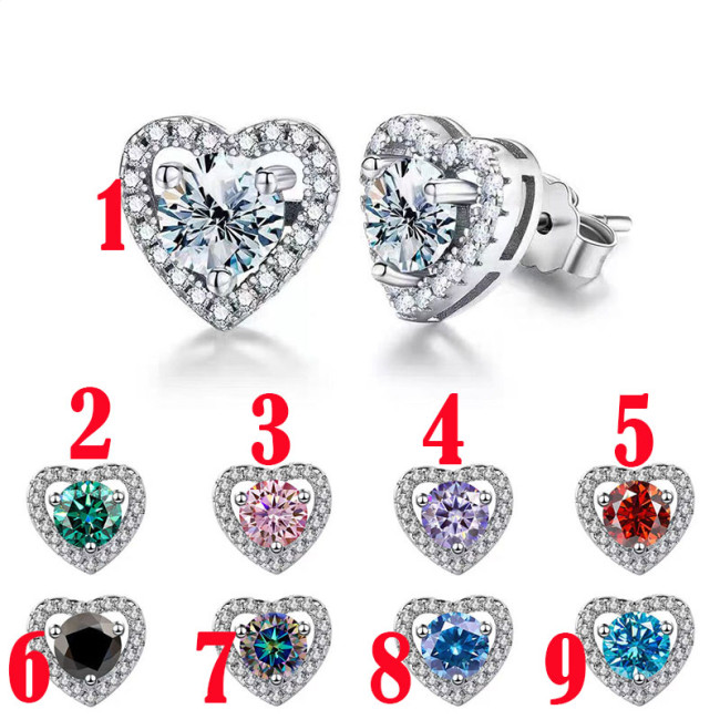 Moissanite Heart Earrings for Women, S925 Sterling Silver Heart-Shaped Earrings, Full Diamond Design, Niche Luxury Starry Night Series