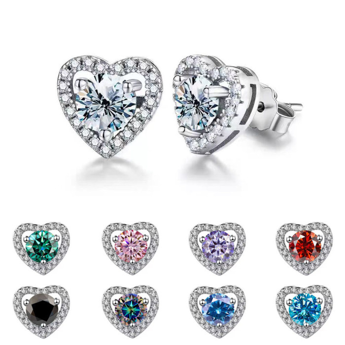 Moissanite Heart Earrings for Women, S925 Sterling Silver Heart-Shaped Earrings, Full Diamond Design, Niche Luxury Starry Night Series
