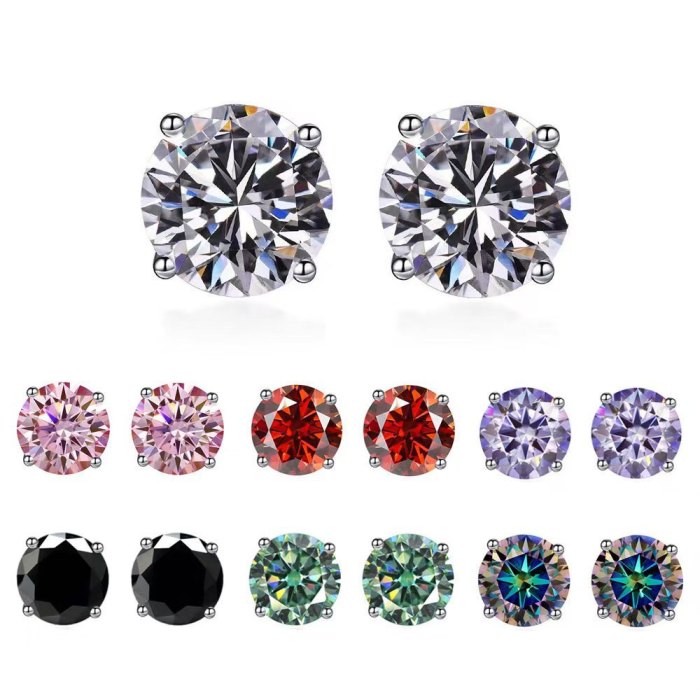Classic four-prong moissanite stud earrings for women, S925 sterling silver, simple, stylish, elegant, niche design, small and delicate.