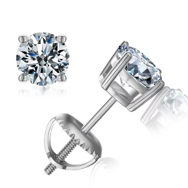 Popular S925 Sterling Silver Moissanite Four-Prong Screw Earrings - Simple Style