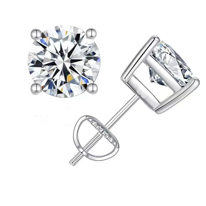 Popular S925 Sterling Silver Moissanite Four-Prong Screw Earrings - Simple Style
