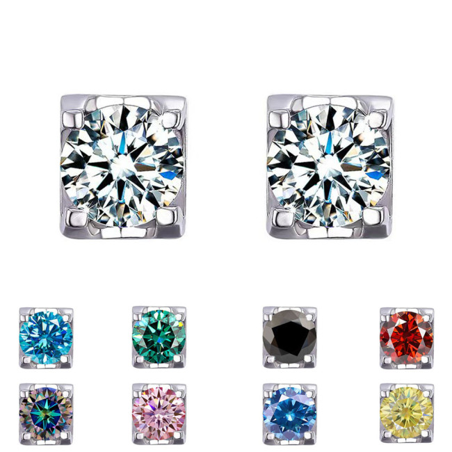 S925 Classic Four-Prong Bull Head Moissanite Stud Earrings - Simple, Elegant, Versatile, Sterling Silver Earrings