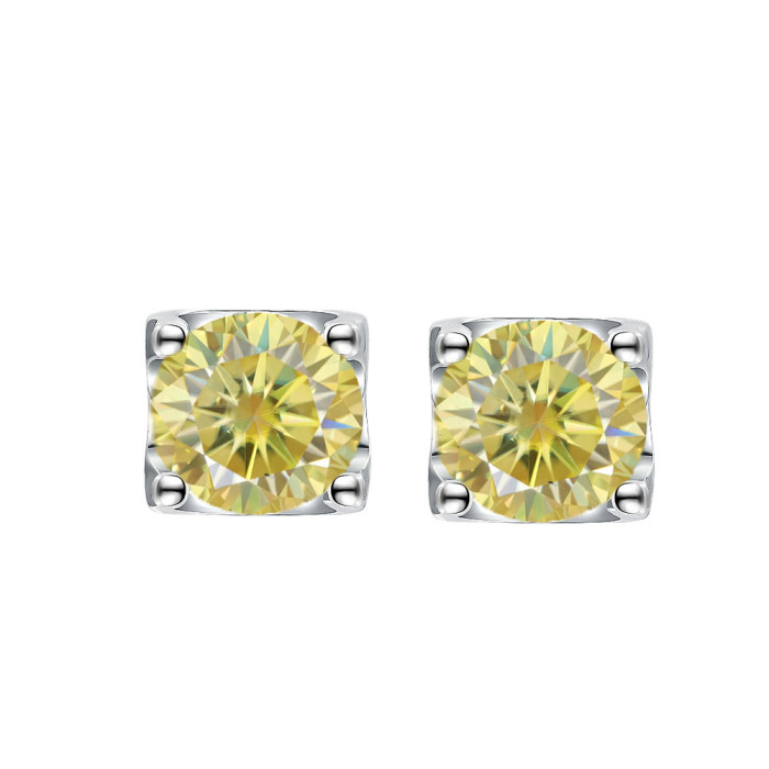 S925 Classic Four-Prong Bull Head Moissanite Stud Earrings - Simple, Elegant, Versatile, Sterling Silver Earrings