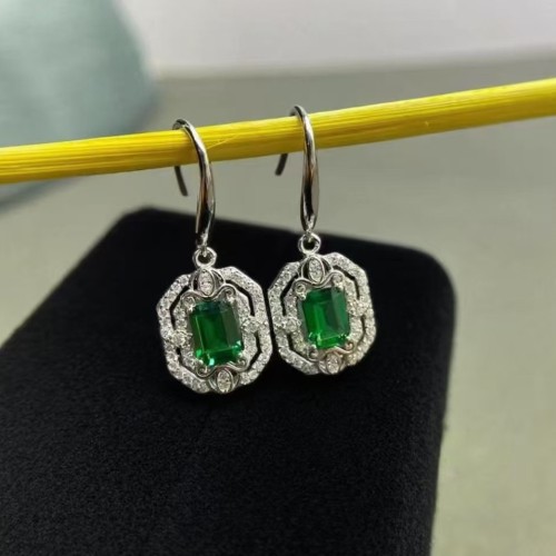 S925 Sterling Silver Gemstone Imitation Natural Gem Emerald Necklace for Women, Pendant Earrings, Collarbone