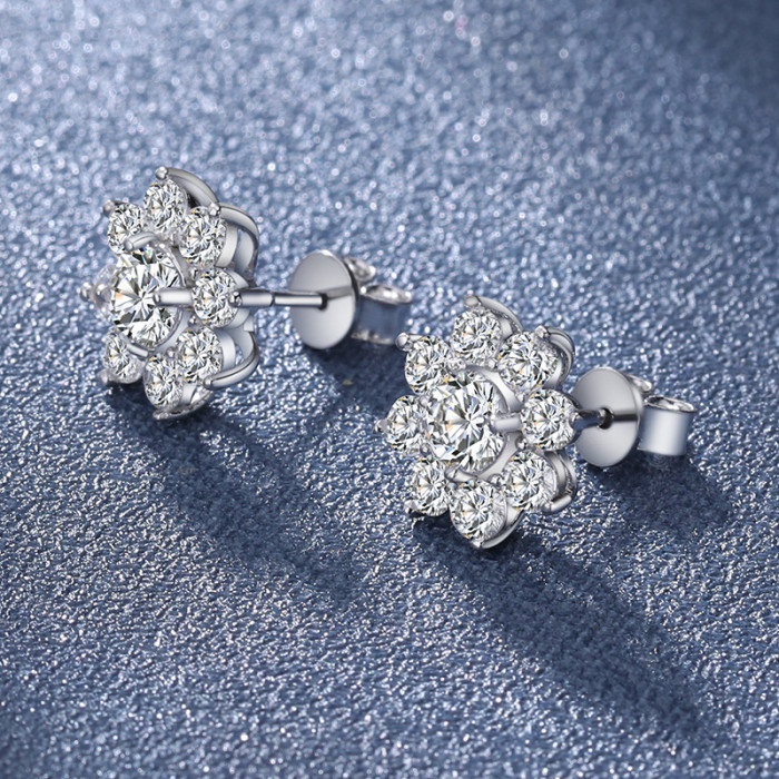 S925 Sterling Silver Moissanite Sunflower Earrings for Women - Stylish, Elegant, Versatile Flower Earrings