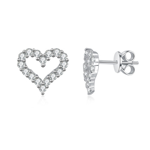 S925 Sterling Silver Moissanite Diamond Heart-Shaped Stud Earrings - Simple and Unique Hollow Out Heart Earrings - Elegant Heart-Shaped Earrings