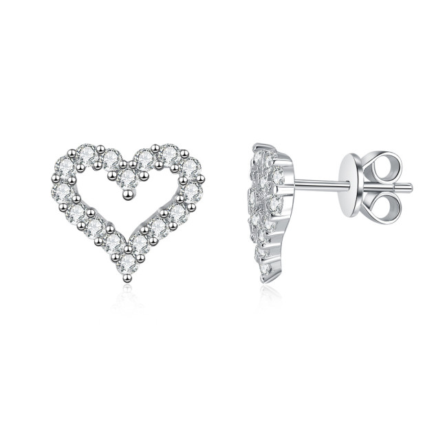 S925 Sterling Silver Moissanite Diamond Heart-Shaped Stud Earrings - Simple and Unique Hollow Out Heart Earrings - Elegant Heart-Shaped Earrings