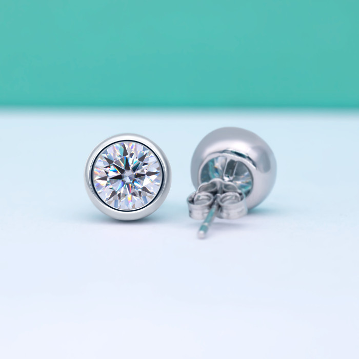S925 Sterling Silver Moissanite Diamond Round Stud Earrings for Women - Elegant and Unique Design - Bubble Earrings with Geometric Diamond Studs