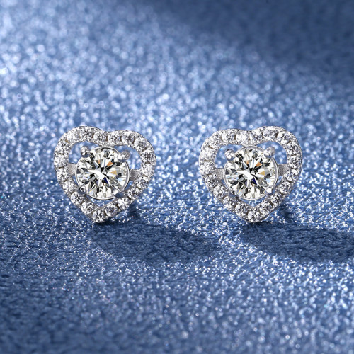 Moissanite Heart Earrings for Women, S925 Sterling Silver Heart-Shaped Earrings, Full Diamond Design, Niche Luxury Starry Night Series