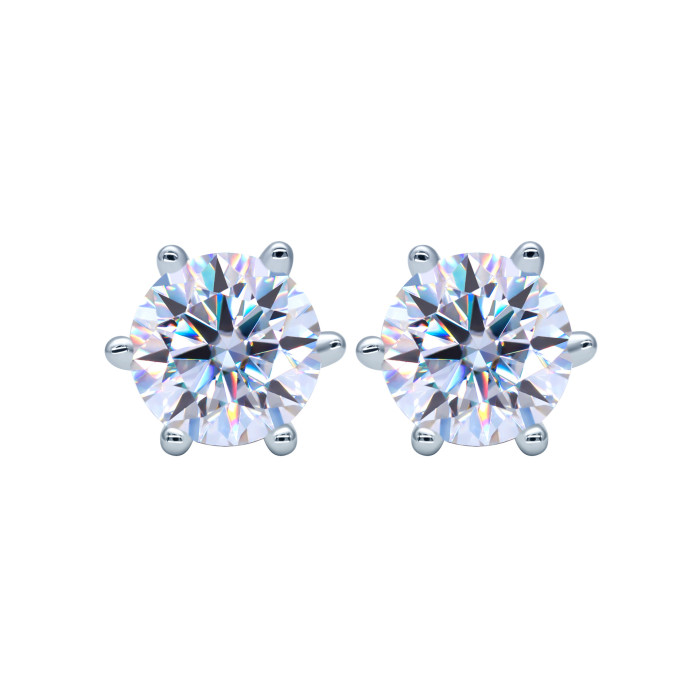 Classic six-prong moissanite stud earrings for women, sterling silver, simple, stylish, versatile, and high-end S925 earrings.