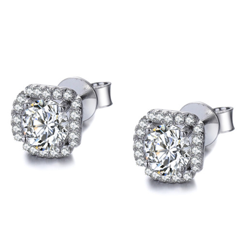 Sterling Silver S925 Moissanite Floral Age Stud Earrings with Geometric Elements