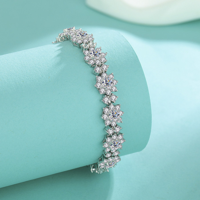 S925 Sterling Silver Moissanite Full-Set Sunflower Bracelet - Luxurious and Stylish High-End Jewelry with Floral Design