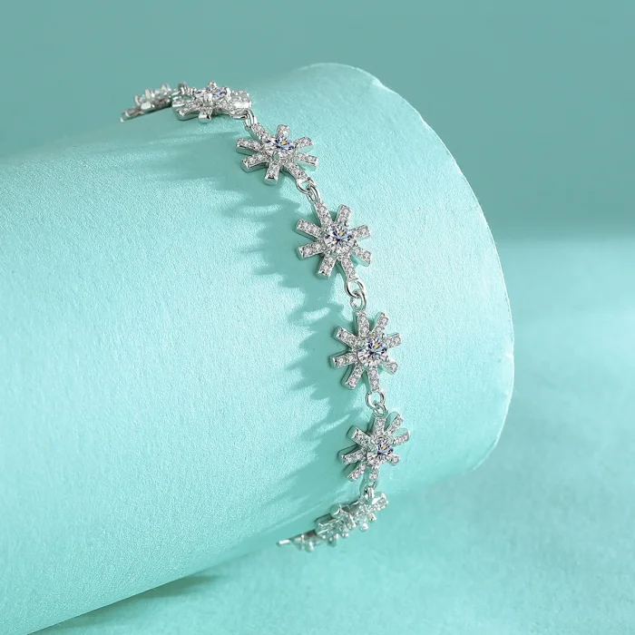 S925 Sterling Silver Moissanite Bracelet with Sparkling Cross and Flower Design, a Luxurious and High-End Silver Jewelry