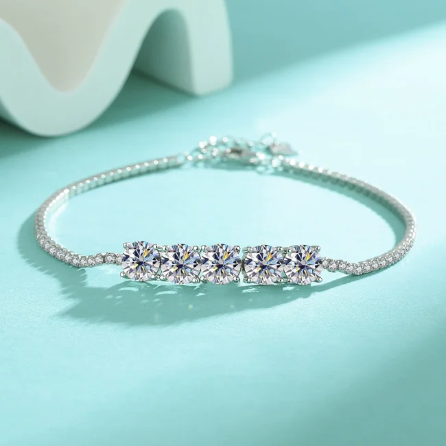 S925 Sterling Silver European and American Style Moissanite Tennis Bracelet - High-End Fashion Adjustable Luxury Jewelry
