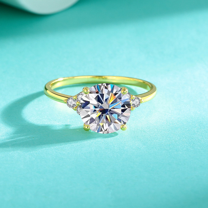 S925 Sterling Silver 3-Carat D-Color Moissanite Ring, High-End Stylish Fashion Ring