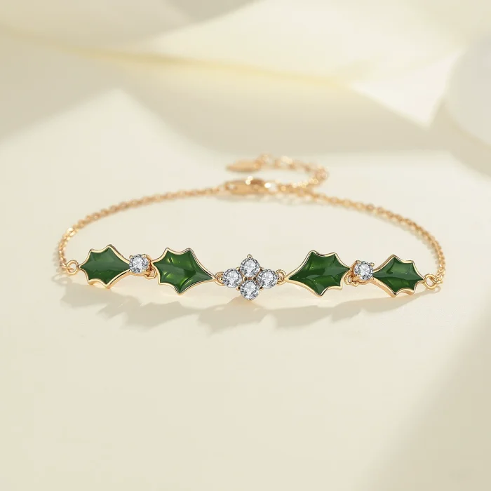 S925 Sterling Silver Moissanite Leaf Bracelet - A niche, fashionable, versatile, and high-end women's jewelry piece.