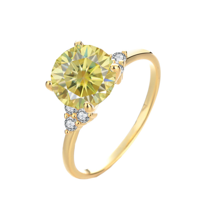 S925 Sterling Silver Gold Four-Prong Three-Diamond Moissanite Ring Luxurious and Delicate High-End Women's Ring