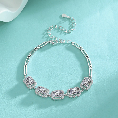 925 Sterling Silver European and American Style Super Sparkling Moissanite Bracelet for Women, Fashionable Hip Hop Jewelry