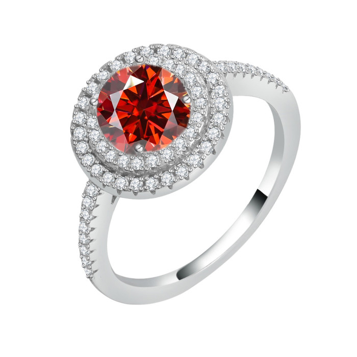 S925 Sterling Silver Moissanite Luxury Full Diamond Round Ring, Elegant, Fashionable, and Versatile