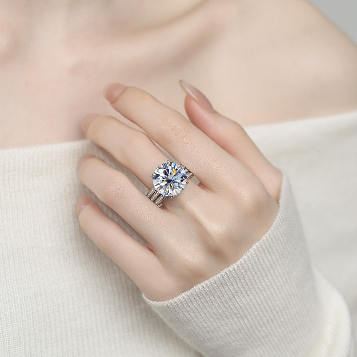 S925 sterling silver 10-carat moissanite ring for women, heavy craftsmanship with a high-end fashionable feel