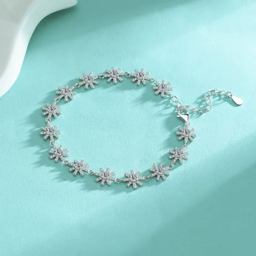 S925 Sterling Silver Moissanite Bracelet with Sparkling Cross and Flower Design, a Luxurious and High-End Silver Jewelry