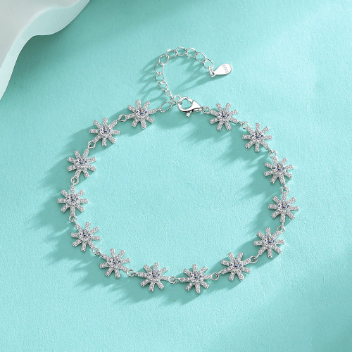 S925 Sterling Silver Moissanite Bracelet with Sparkling Cross and Flower Design, a Luxurious and High-End Silver Jewelry
