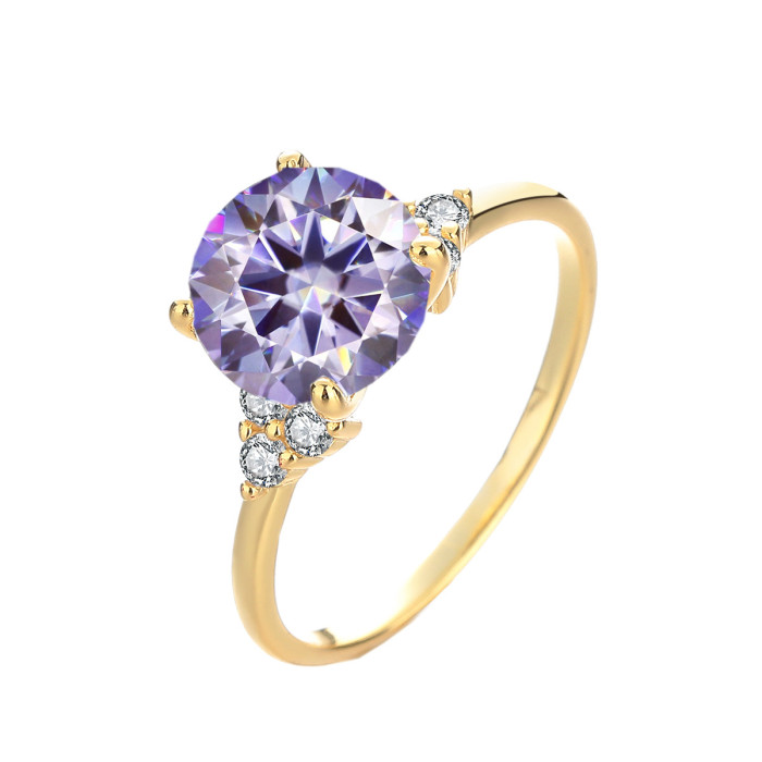 S925 Sterling Silver Gold Four-Prong Three-Diamond Moissanite Ring Luxurious and Delicate High-End Women's Ring