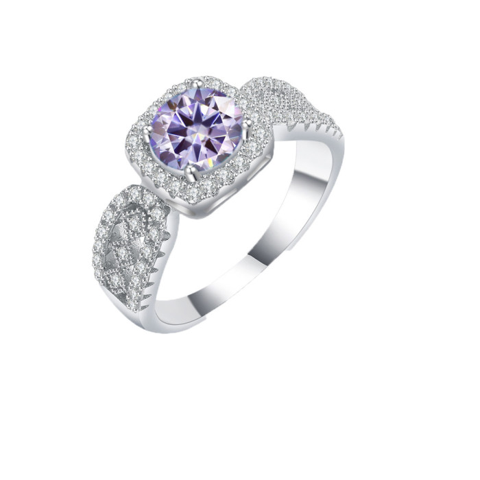 S925 Moissanite Lace Princess Square Bag Ring Wide Band Luxury Ring Engagement Diamond Small Square Edge Ring