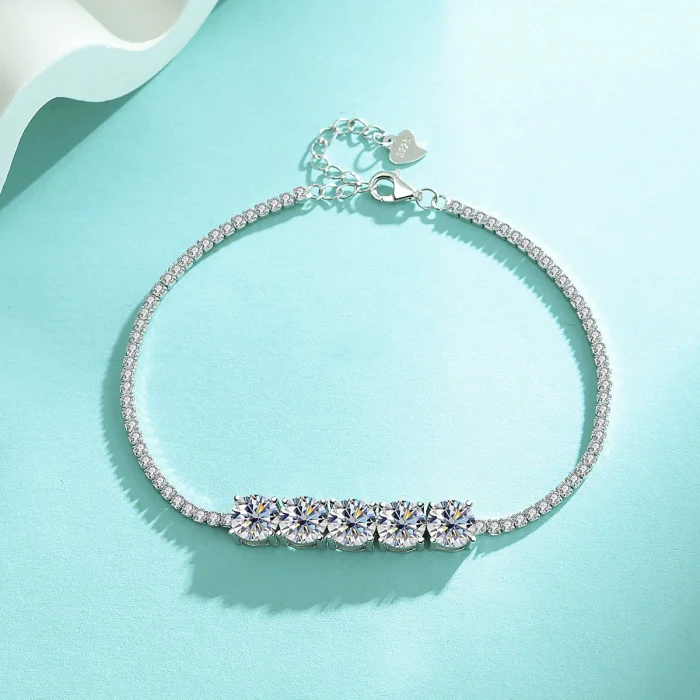 S925 Sterling Silver European and American Style Moissanite Tennis Bracelet - High-End Fashion Adjustable Luxury Jewelry
