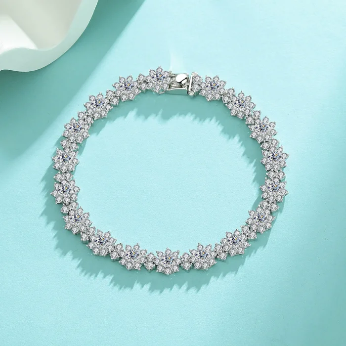 S925 Sterling Silver Moissanite Full-Set Sunflower Bracelet - Luxurious and Stylish High-End Jewelry with Floral Design