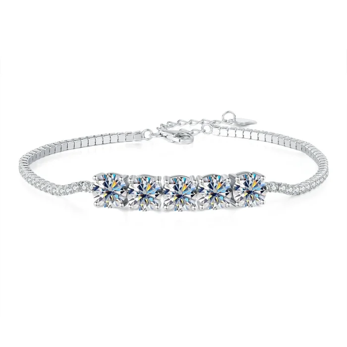S925 Sterling Silver European and American Style Moissanite Tennis Bracelet - High-End Fashion Adjustable Luxury Jewelry