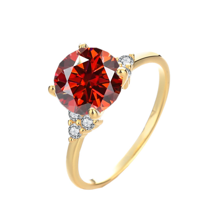 S925 Sterling Silver Gold Four-Prong Three-Diamond Moissanite Ring Luxurious and Delicate High-End Women's Ring