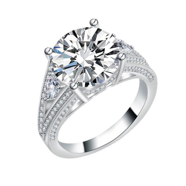 S925 Sterling Silver Moissanite Four-Prong Ring, 5 Carats, High-End Fully Paved Diamonds, Stylish Versatile Diamond Ring with Side Stones