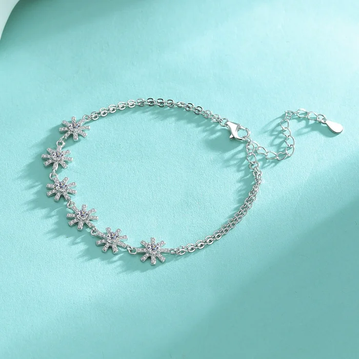 S925 Sterling Silver Double-Layer Moissanite Bracelet for Women - Elegant and Luxurious Style, Unique Design Jewelry
