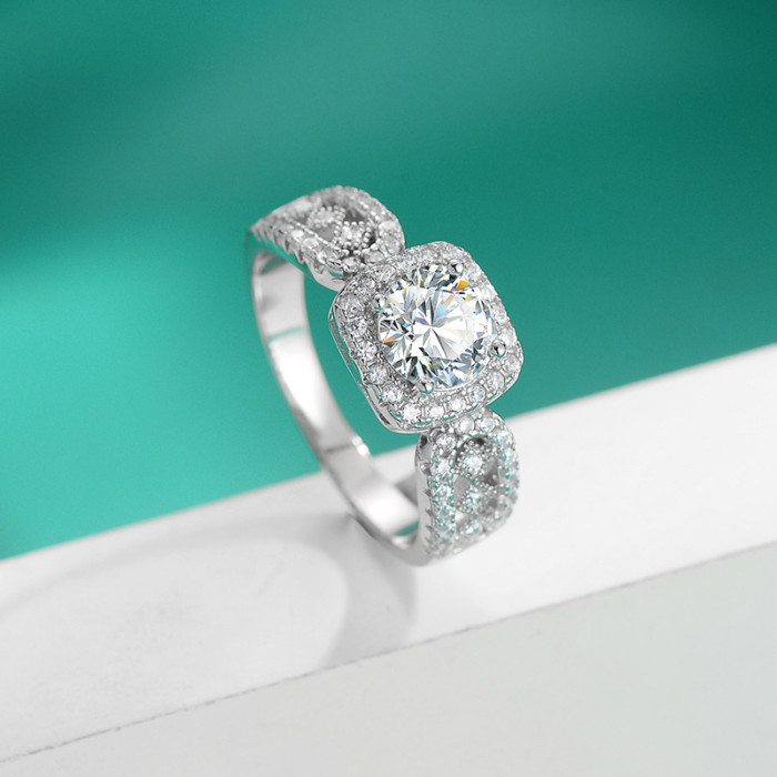 S925 Moissanite Lace Princess Square Bag Ring Wide Band Luxury Ring Engagement Diamond Small Square Edge Ring