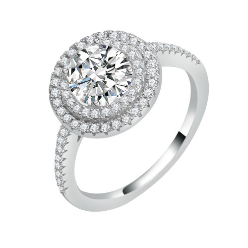 S925 Sterling Silver Moissanite Luxury Full Diamond Round Ring, Elegant, Fashionable, and Versatile