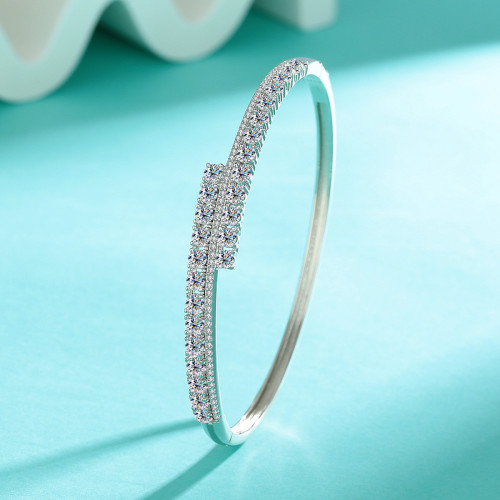 S925 Sterling Silver All-Moissanite Bangle for Women - Niche Luxury Fashion with High-End Snap-on Opening - Hot Selling