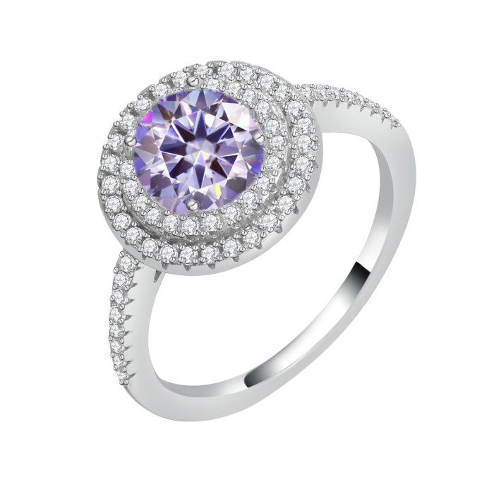 S925 Sterling Silver Moissanite Luxury Full Diamond Round Ring, Elegant, Fashionable, and Versatile