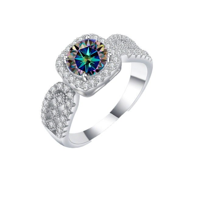 S925 Moissanite Lace Princess Square Bag Ring Wide Band Luxury Ring Engagement Diamond Small Square Edge Ring