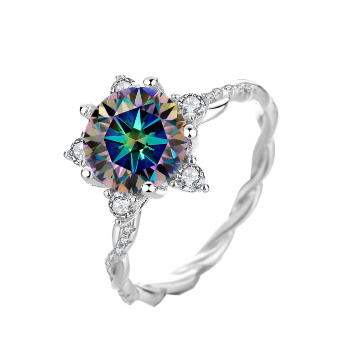 3 Carat Twist Moissanite Ring with Eight Hearts and Eight Cut Stars, Popular Women's Diamond Ring