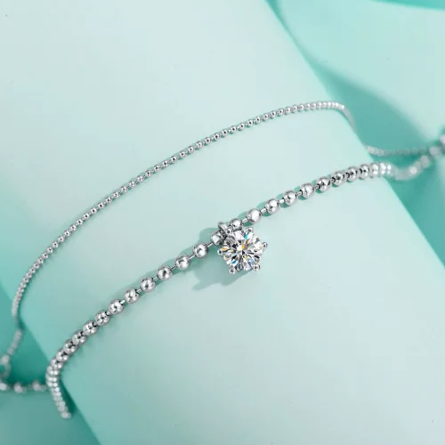 Moissanite beaded bracelet for women, S925 sterling silver, simple, stylish, and luxurious double-layer bracelet, versatile.