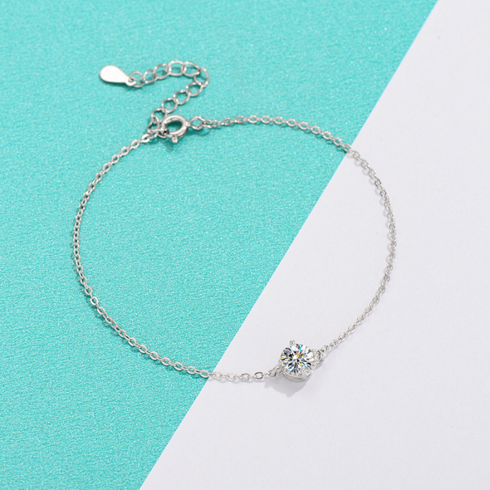 S925 Sterling Silver Simple and Stylish Moissanite Bracelet for Women - Niche Design, Versatile Jewelry