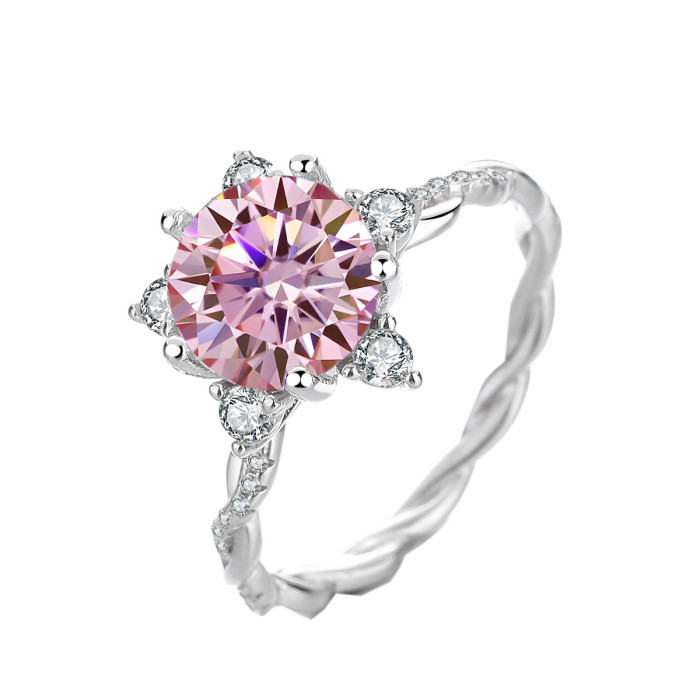3 Carat Twist Moissanite Ring with Eight Hearts and Eight Cut Stars, Popular Women's Diamond Ring