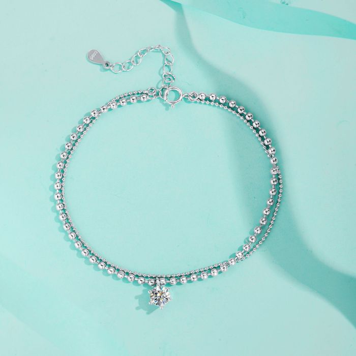 Moissanite beaded bracelet for women, S925 sterling silver, simple, stylish, and luxurious double-layer bracelet, versatile.