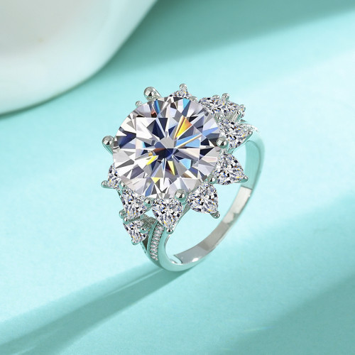 S925 Pure Silver Moissanite Heart in Bloom 10 Carat Fashion Ins Popular Moissanite Ring