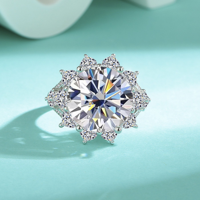 S925 Pure Silver Moissanite Heart in Bloom 10 Carat Fashion Ins Popular Moissanite Ring