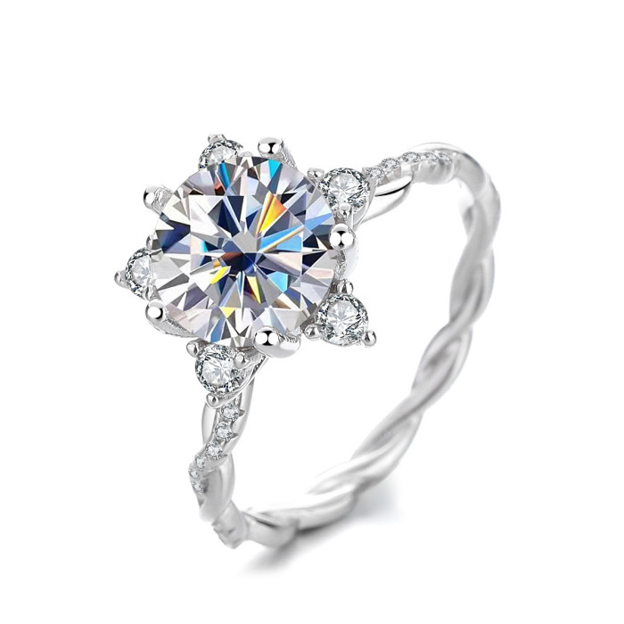 3 Carat Twist Moissanite Ring with Eight Hearts and Eight Cut Stars, Popular Women's Diamond Ring