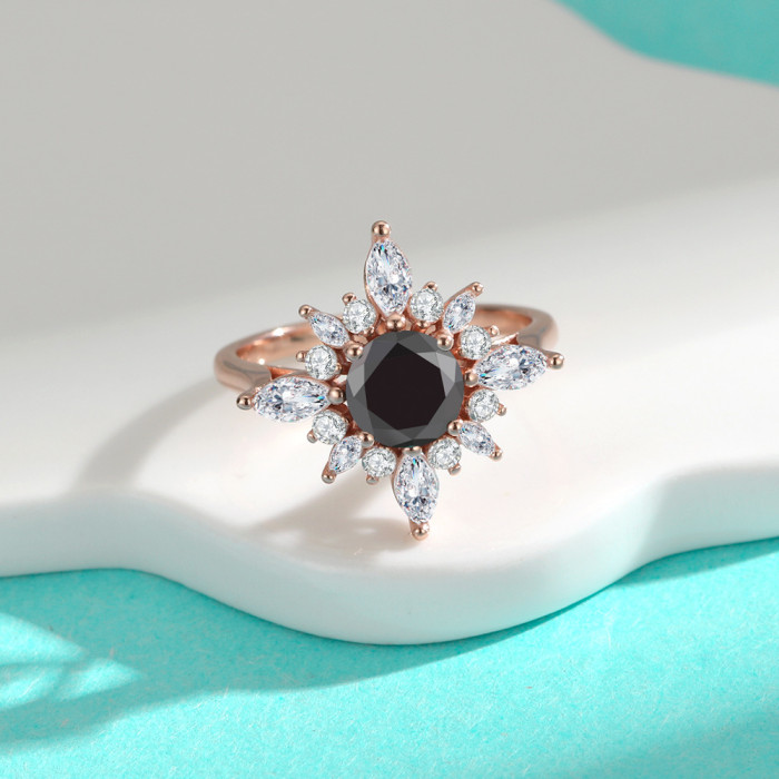 S925 Sterling Silver Flower Ring, Fashionable and Elegant, High-Grade 18K Gold with Colored Moissanite Diamond Ring